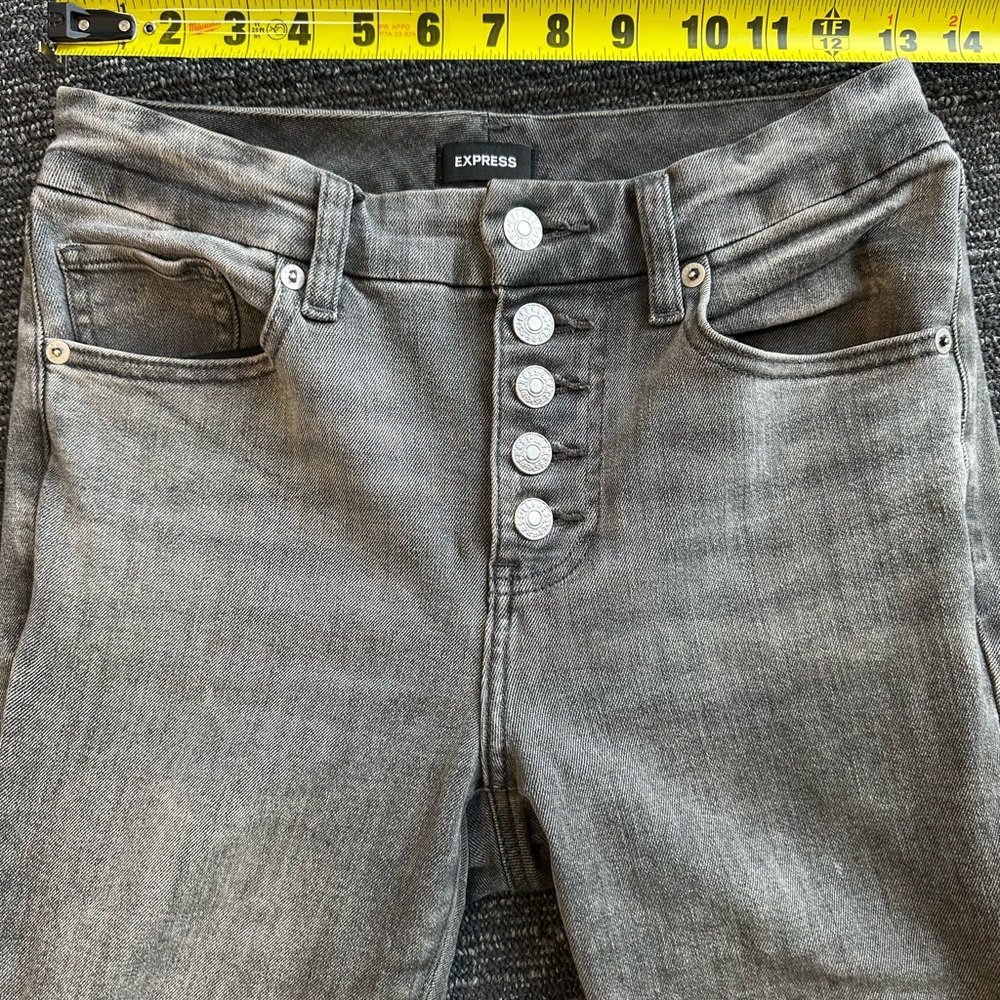EXPRESS Mid Rise Medium Wash FlexX Gray Button Fly Skinny Jeans - Small Long - Picture 3 of 7